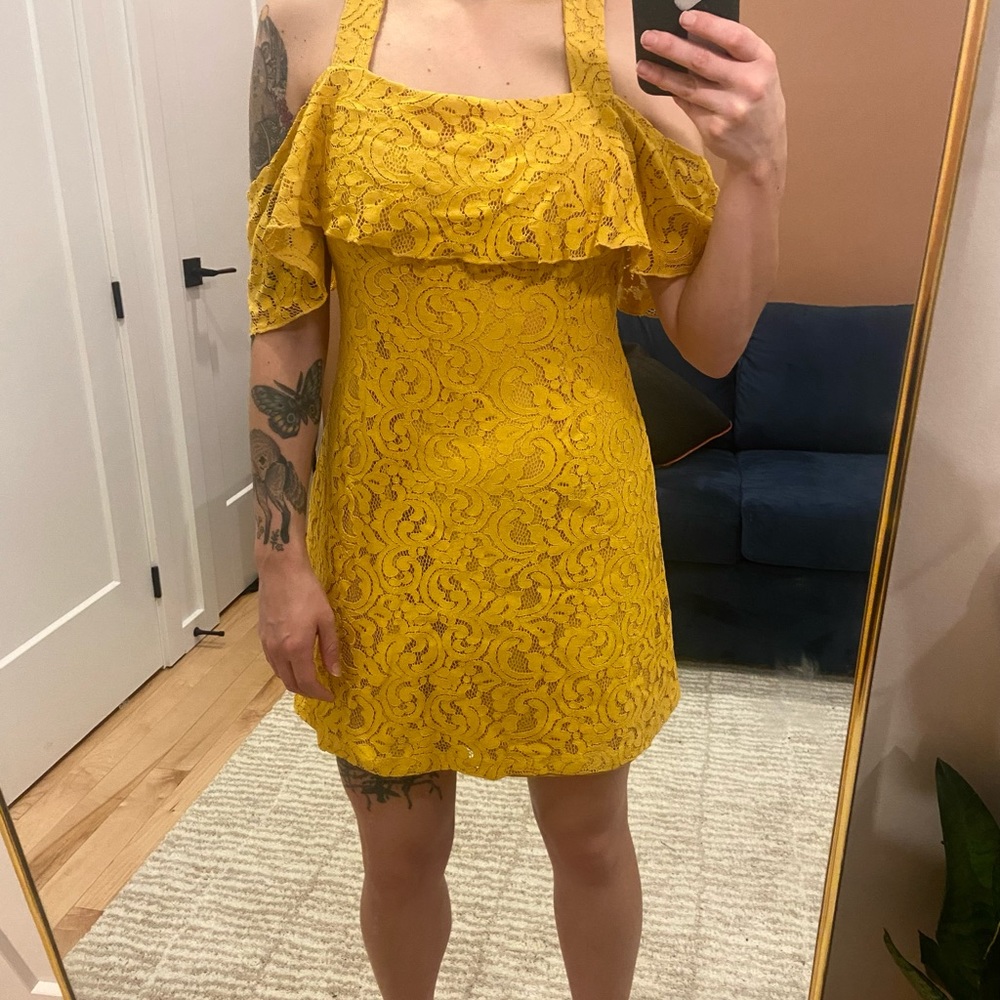 Minkpink x Disney belle yellow lace minidress